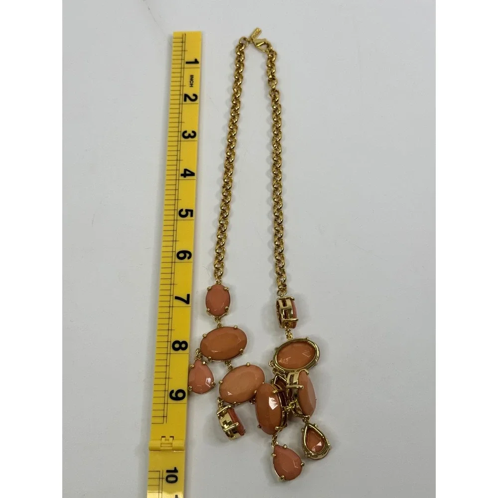 Vintage Peach Resin Oval Teardrop Gold Tone Bib‎ Statement Necklace Y2K Chunky